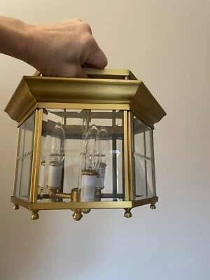 Hinkley 3362AB hexagonal 6 lados panel de vidrio 3 luces techo vestíbulo entrada - latón macizo Foto 1 de 4