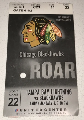 1/4/02 NHL Chicago Blackhawks NHL Tampa Bay Lightning United Center Ticket Stub Cover