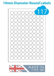 19mm Round Removable Labels, 117 Peelable White Paper Sticker,Low Tack A4 Labels - Picture 1 of 1