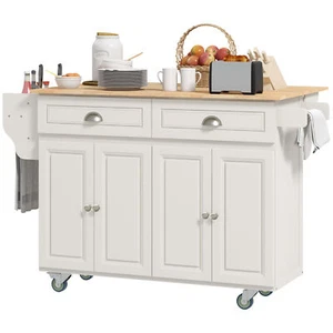 Rolling Kitchen Island Cart with Drop Leaf on Wheels Storage Cabinet Dining Room - Picture 1 of 11