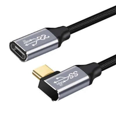Type-C Male to Female Extension Cable USB-C 90° Angle Plug Braided 2m short 3m - Image 1 of 4