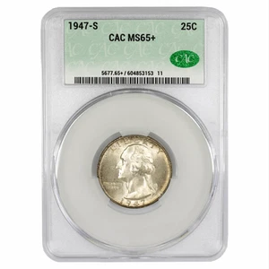 1947S Washington Quarter 25C CACG MS 65+ CAC - Picture 1 of 2