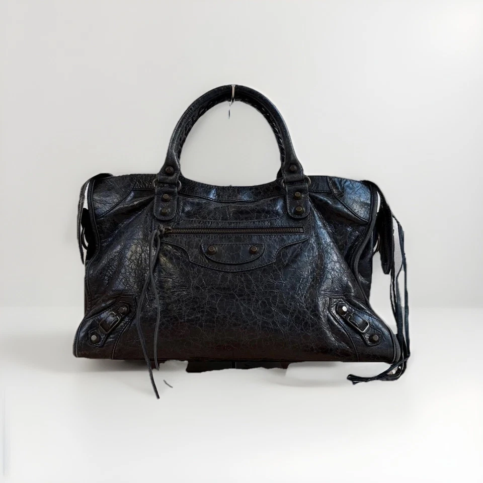 Auténtico Bolso de Hombro Balenciaga The City 115748 Cuero Negro 2 Vías Foto 1 de 4