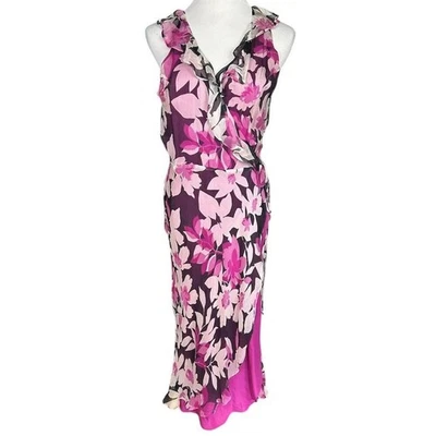 ECI New York Women's Size 8 Pink Floral Sleeveless Midi Wrap Dress Silk - Image 1 of 4