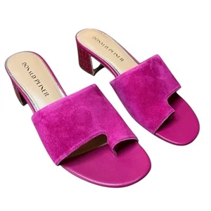 Donald Pliner Toe Loop Block Low Heel Slide Mule Sandals Magenta Suede NEW 9 - Picture 1 of 8