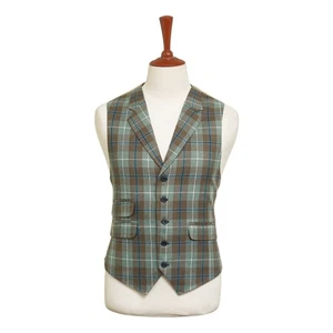 Mens Vest 44R Plaid Wool Green Brown Waistcoat XL Western Casual Preppy Wedding - Picture 1 of 9