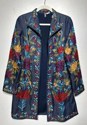 Chaqueta Anu Bordada Floral Frente Abierto Azul Rojo Púrpura Mujer Talla Pequeña Foto 1 de 4