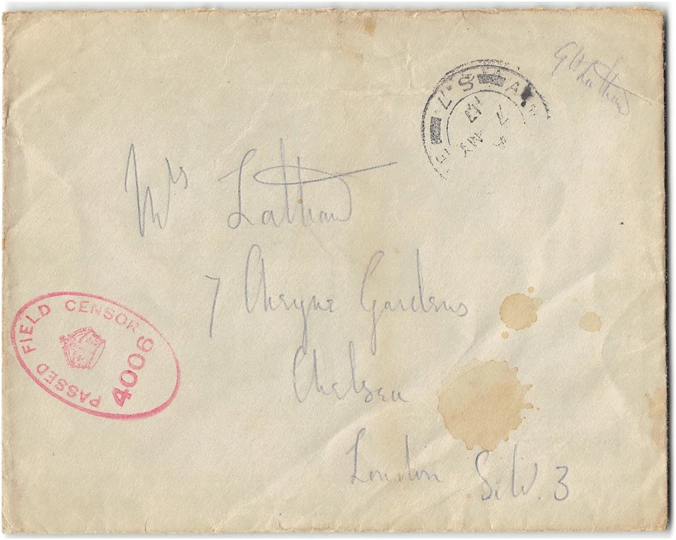 Солдатская почта Первой мировой войны откуда-то из Франции в Лондон, 1917 - Изображение 1 из 1