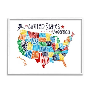 Colorful USA Map with State Names Typography Framed Wall Art 24 x 30 - Picture 1 of 2