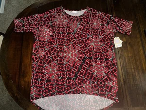 NEU! LulaRoe Irma High Low Shirt XL rot geblümt schwarz grau weiß Neu mit Etikett - Bild 1 von 10