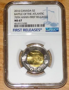 2016 CANADA 75th Anniversary of THE BATTLE OF THE ATLANTIC $2 NGC MS67 1ST REL. - Picture 1 of 4