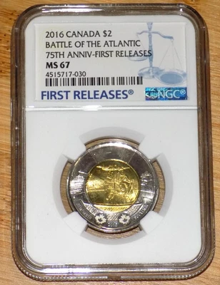 2016 CANADA 75th Anniversary of THE BATTLE OF THE ATLANTIC $2 NGC MS67 1ST REL. - Image 1 of 4