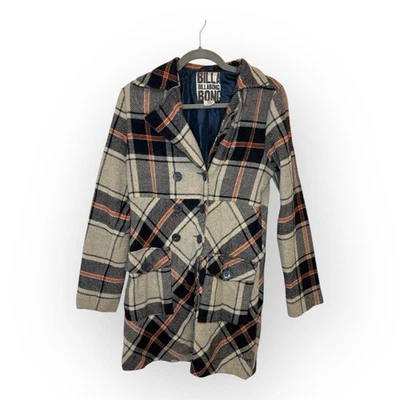 Billabong 格子羊毛混纺大衣女式 L-Y2K 2000 年代格子夹克 — 第 1/4 张图片