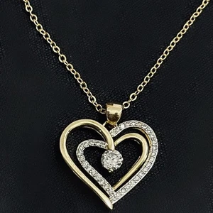 NEW! Gold-Tone Heart Pendant with CZ Stones on 18” Chain - Picture 1 of 4