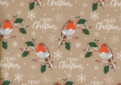 Robin Wild Bird Traditional Christmas Wrapping Paper Gift Wrap 2 Sheet 70x50cm - Image 1 of 2