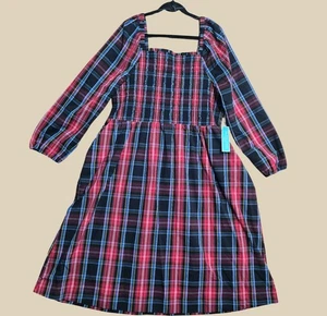 Draper James RSVP Kleid Damen Übergröße XXL kariert Midi Taschen Urlaub Chic NEU - Bild 1 von 8