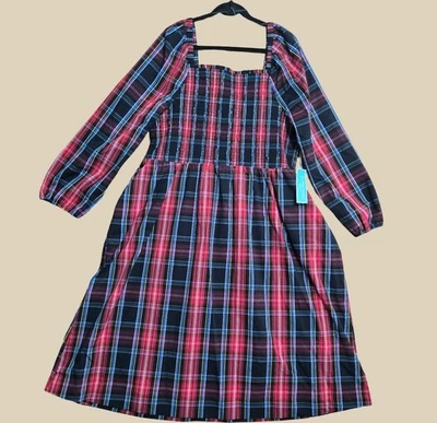 Vestido Draper James RSVP Mujer Talla Grande XXL Cuadros Midi Bolsillos Vacaciones Elegante NUEVO Foto 1 de 4