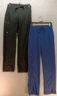 Lot Of 2 Grey's Anatomy  Womens Scrub Pant Size ST Blue Black Drawstring Spandex - Image 1 of 4