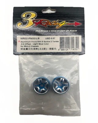 3 Racing MR02-FN05/LB Aluminum Front Rim 5 Spoke 2 Tones -0.5 Offset For Mini-Z - Image 1 of 2