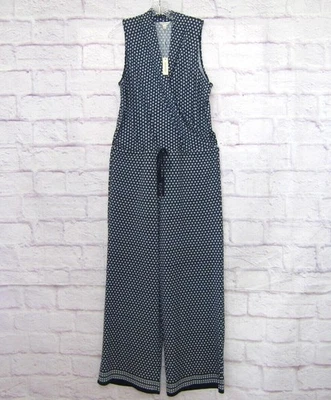 Mono Max Studio Talla L Azul Geo Estampado Cordón Cintura Pierna Ancha Sin Mangas Nuevo Foto 1 de 4