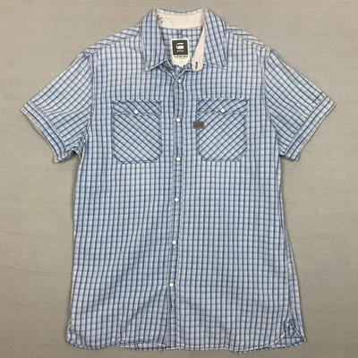 G-Star Raw Rudder Toulon Men’s Blue Denim Stripe Short Sleeve Shirt XXL - Image 1 of 4