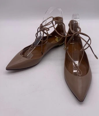 Zapatos planos Aquazzura para mujer de cuero nude punta con cordones talla 37,5 EE. UU. 7,5 Foto 1 de 4