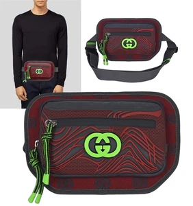 GUCCI BAG 752102 LOGO NYLON JACQUARD RUBBER TRIM G LOGO BELT HANDBAG $1,490 - Picture 1 of 17