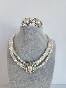 Set Costume Vintage Gioielli Collana Chocker Orecchini Finte Perle Principessa Diana anni 80 - Foto 1 di 16