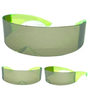SPACE ROBOT PARTY RAVER COSTUME CYCLOPS FUTURISTIC SHIELD SUNGLASSES Green Frame - Picture 1 of 6
