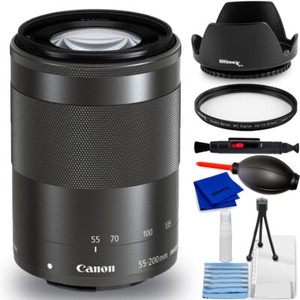 Canon EF-M 55-200mm f/4.5-6.3 IS STM Lens (Black) UV Bundle New in White Box