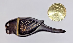 ANTICA scatolina TABACCHIERA CORNO Intagliato SNUFF BOX forma animale PAPPAGALLO - Foto 1 di 6