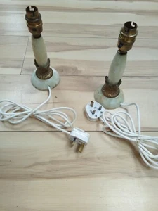 Pair of Onyx Marble Lamps Bedside Table Metal Vintage Brass Gold Light Antique - Picture 1 of 13