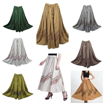 Maxi Skirt Full Flare Rayon Elastic Waist Pockets One size 12 14 16 18 20 22 - Image 1 of 4