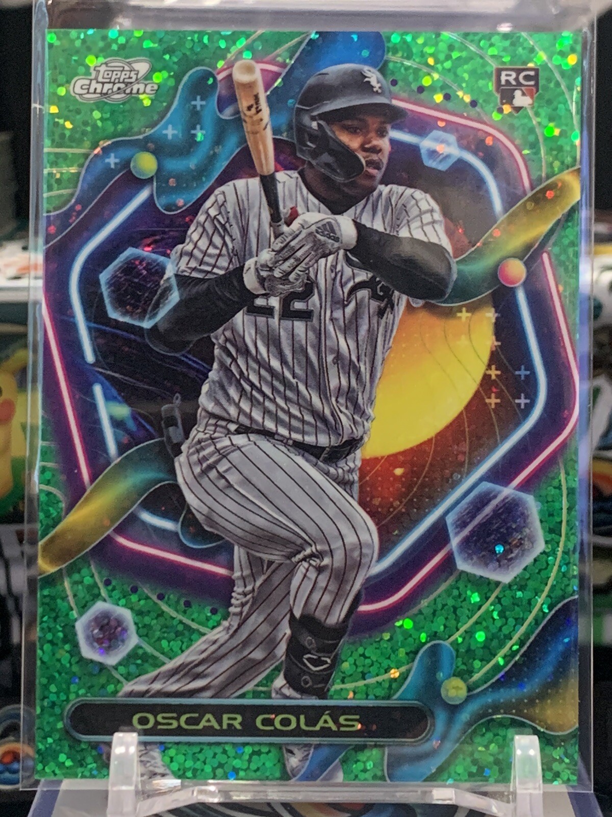 2023 Topps Chrome Cosmic Oscar Colas Rc Rookie Green Speckle Refractor /75 TZ