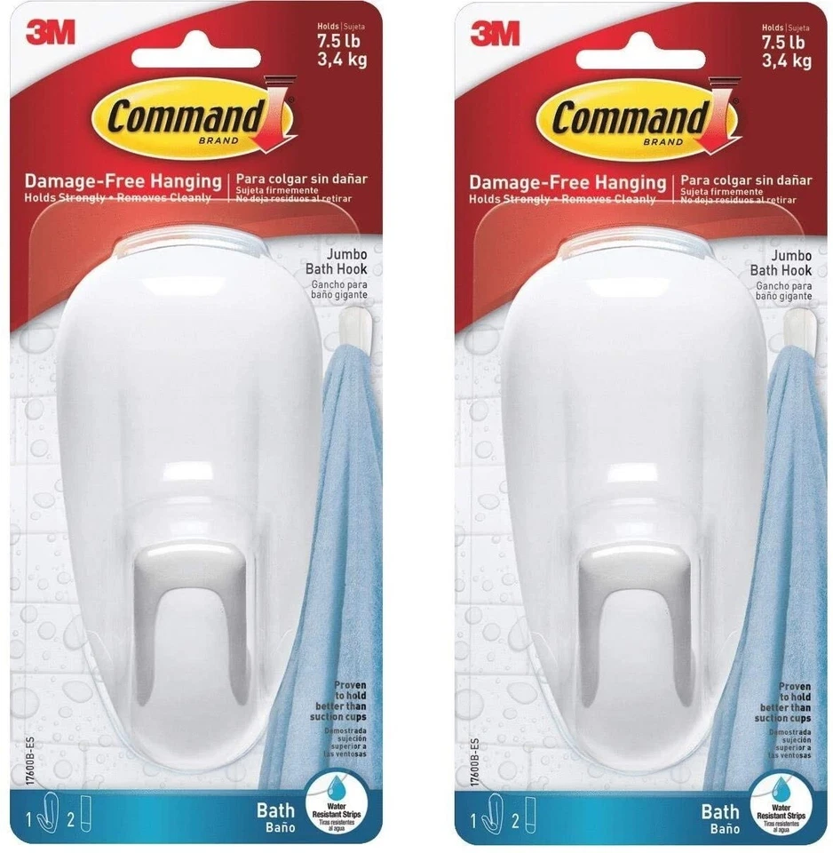 Command Bathroom Hook with Water Resistant 2 Strips Large White