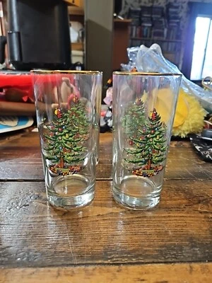 Set Of 4 Spode Christmas Tree Highball Tumblers Santa Glasses 15 Ounces - Image 1 of 4