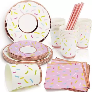 Donut Party Supplies Donut Girls Birthday Plates And Napkin Sets For Baby Shower - Picture 1 of 7