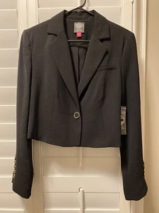 Blazer Vince Camuto Mujer Talla 6 Negro Corte Cuadrado Botón Único Frontal Recortado - Imagen 1 de 5