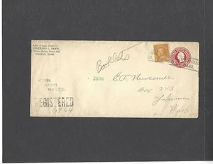 #510 1922 REGISTERED SPRINGFIELD,MASS TO YAKIMA,WASH COVER - Picture 1 of 2