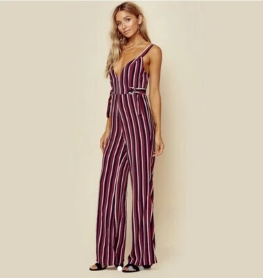 Planet Blue Blue Life Striped Buckle Belt Jumpsuit Size  M - Image 1 of 4