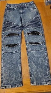 Steves Jeans Boys Size 12 Acid Wash Stretch Pants 26" Waist Faux Leather Accent  - Picture 1 of 5