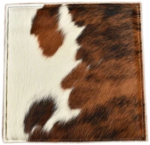 KUHFELL STUHLKISSEN SITZAUFLAGE BRAUN WEISS MIT WOLLFILZ 38 x 38 cm - Bild 1 von 9