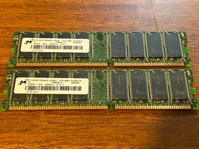 Pair of Micron 256MB PC2100 DDR 266MHz CL2.5 Memory RAM MT16VDDT3264AG-265A1 - Image 1 of 2