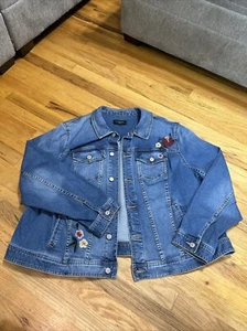 Talbots Fall Floral Embroidered Denim Jean Jacket Trucker Size XL XXL Read - Picture 1 of 8