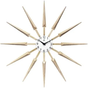 Sunburst Wall Clock Light Wood-Colored Plastic Spokes Celeste Midcentury Quartz - Picture 1 of 5