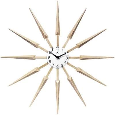 Sunburst Wall Clock Light Wood-Colored Plastic Spokes Celeste Midcentury Quartz - Image 1 of 4