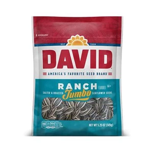 DAVID Roasted and Salted Ranch Jumbo Sunflower Seeds, 5.25 oz, 12 Pack - Picture 1 of 8