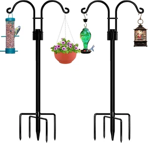 Double Shepherds Hooks for Outdoor, 2 Pack 76 Inch Bird Feeder Pole with 5 Prong - Picture 1 of 12