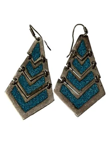 Vintage Sterlingsilber Türkis Ohrringe Südwesten Gelenk Hänger Chevron ~ 2" L - Bild 1 von 11