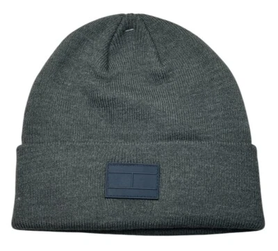 TOMMY HILFIGER Men’s Knit Hat Beanie Grey with Navy Blue Logo Acrylic One Size - Image 1 of 3